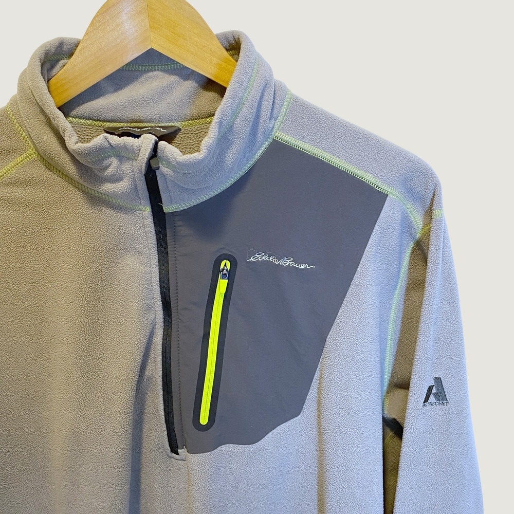 Eddie Bauer First Ascent Fleece Pullover Mens XL Gray 1/4 Zip Pocket Excellent